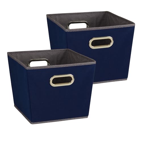 Household Essentials 94 Medium Tapered Decorative Storage Bins - 2 Pack Set Cubby Baskets - Navy Blue