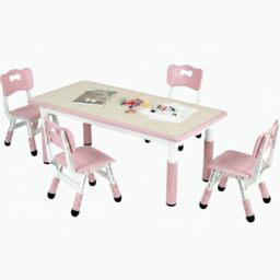 Clevich Children's Table with 4 Chairs, Table Chair Set, Height Adjustable, Children's Table Set for Children's Room, Plastic Children's Furniture, Children's Table and Chair Set for Boys Girls from 2