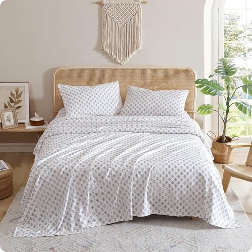 Indigo Ink - King Size Sheet Set, 4-Piece Boho Medallion Patterned Bedding, Soft & Wrinkle Resistant (Panther Collection, Taupe)