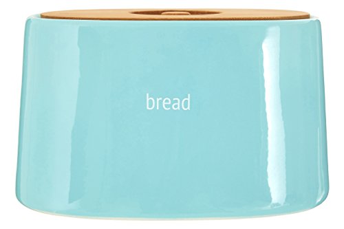 Premier Housewares Bread Bin Bamboo Lid Biscuit Tins Storage Tapered Dolomite Bread Basket Blue Biscuit Jar Bread Storage 19 cm x 33 cm x 22 cm