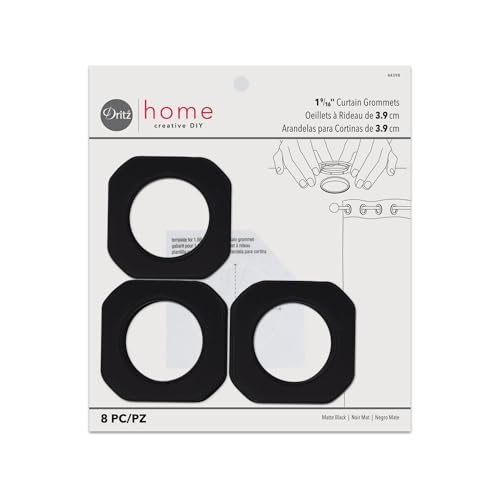 Dritz 1-9/16-Inch Inner Diameter Plastic Square Curtain Grommets, Pack of 8, Matte Black