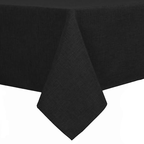Hiasan Faux Linen Rectangle Tablecloth - Wrinkle and Stain Resistant Washable Table Cloth for Kitchen Dining Room Holiday Table Cover for Party Dinner, Black, 54 x 80 Inch