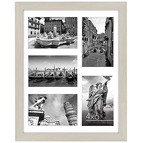 Americanflat 6x4 Collage Photo Frame with Shatter-Resistant Glass - Signature Collection - Fits Five 4x6 Photos or Use as One 11x14 Picture Frame for Wall Display - Light Wood