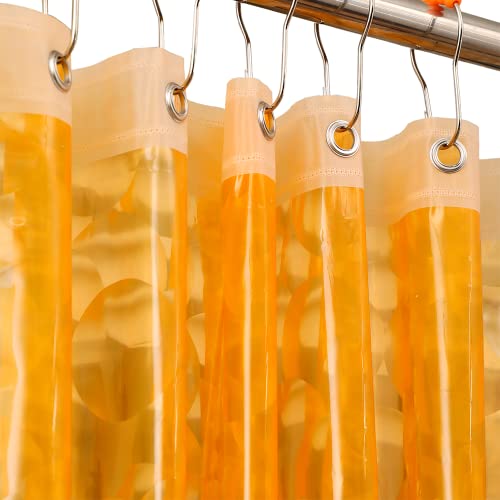 "Ga-Geetopia Orange 3D EVA Plastic Shower Curtain Liner - Premium Light Weight 72"" x 72"" with Rustproof Metal Grommets and Weighted Magnet"
