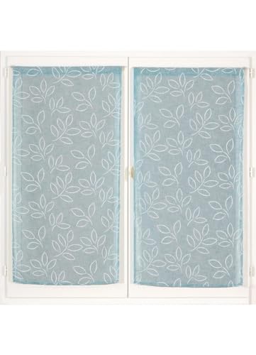 Atout Ciel Pair of Linen Effect Printed Gum Curtain with Rod Pocket Finish 2 x 60 x 120 cm Ready to Hang Blue