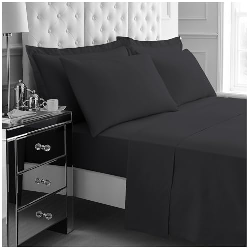 GC GAVENO CAVAILIA 4Pieces Hotel Quality Sheet Set Double - 100% Polyester Bedding - Includes Fitted Sheet, Flat Sheet & Pillowcases - Wrinkle & Fade Resistant, Everyday Home Use - Black