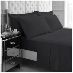 GC GAVENO CAVAILIA 4Pieces Hotel Quality Sheet Set Double - 100% Polyester Bedding - Includes Fitted Sheet, Flat Sheet & Pillowcases - Wrinkle & Fade Resistant, Everyday Home Use - Black