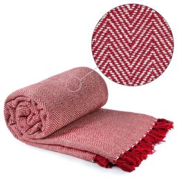 Emma Barclay Herringbone - Recycled Cotton Patterned Chair Sofa Setee Bed Throw Over Blanket in Red - 90x100 (228x254cm)