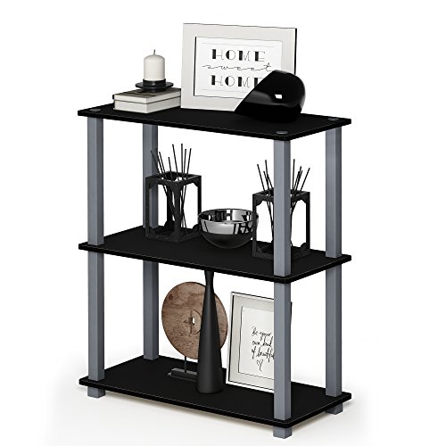 Furinno TURN-S-TUBE Storage Shelves, 3-Tier Book Shelf, Corner Shelf, Toolless Open Shelves, for Organization and Storage, Living Room, Garage, Home Office, Black
