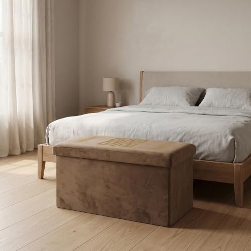 GC GAVENO CAVAILIA Greek Ottoman Storage Box Large With Lids, Mink - Stylish, Comfortable Fabric Storage Ottoman With Hidden Storage - Seat Footstools For Living Room, Bedroom Hallway,76x38x38cm