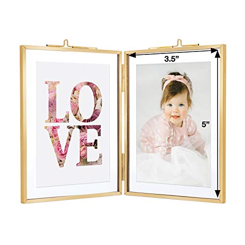 Rising Star 3.5x5 Folding Double Brass Frame Gold Metal Pressed Glass Photo Frame