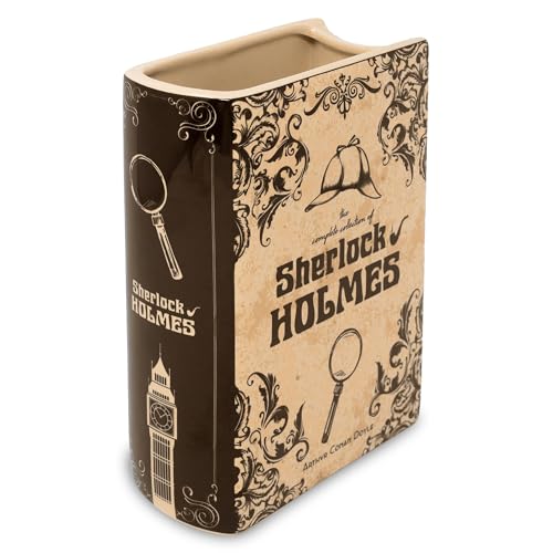 Steel Mill & Co Original Large Book-Shaped Decorative Vase, Ceramic Vases for Home Decor, Cute Bookshelf Decor, Unique Vase for Book Lovers (Sherlock Holmes)