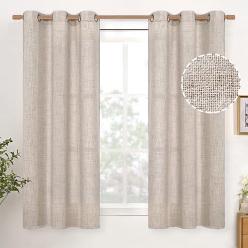 YoungsTex Linen Semi Sheer Curtains 54 Inch Length 2 Panels with Grommet - Light Filtering Drapes Rustic Natural Beige Textured for Bedroom Living Room Window, 42 X 54 Inch