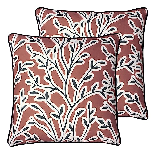 furn. Annika Floral Feather Filled Cushion - Twin Pack, Brick, 50 x 50cm