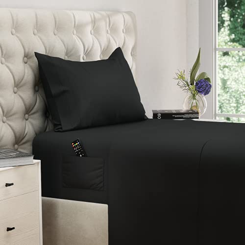 Twin XL Sheets XL Twin Sheet Set Twin XL Fitted Sheet 3 Pcs. Extra Deep Pocket Extra Long Twin Sheets XL Twin Fitted Sheet Twin Extra Long Sheet Set Twin XL Bedding Set Twin XL Fitted Sheets Black