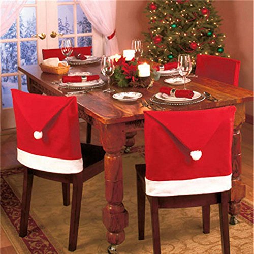 50pcs Christmas Theme Red Chair Cover Santa Hat Xmas Pom Party Bar Pub Restaurant Dinner Seat Dining Decoration Cover