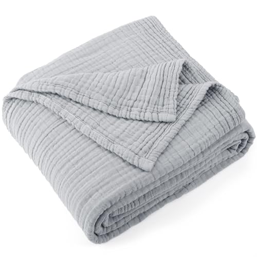 "Carriediosa 100% Cotton Muslin Throw Blanket 50"" X 70"" Throw XL Size,4-Layers Summer Gauze Throws for Bed Couch,Soft Lightweight Breathable Linen Blankets Bedspread for Adults All Season,Grey"