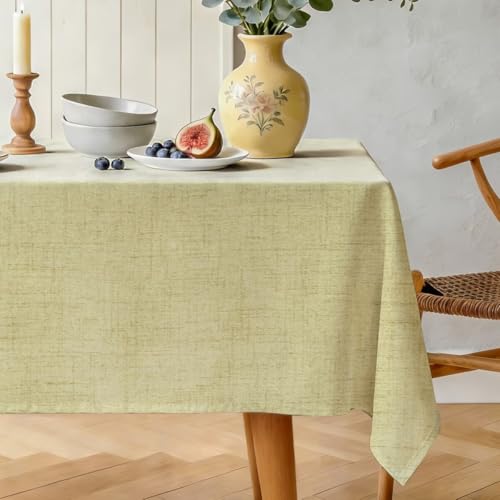 Karseteli Natural Linen Rectangle Tablecloth, Slubby Textured Lightweight Table Cloth 52 x 108 Inch, Water Resistant Stain Resistant Farmhouse Burlap Table Cover for Kitchen Dining Room, Sage Green
