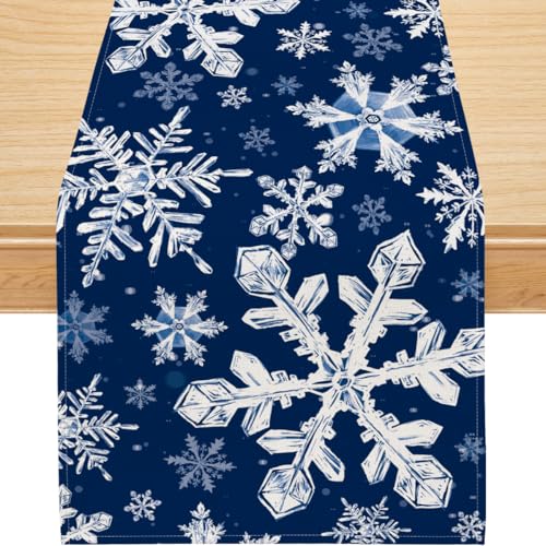 Siilues Blue Snowflake Decorations Christmas Table Runner, 13'' x 120'', Polyester, Classic Style, Machine Washable