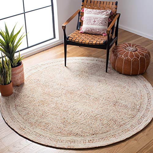 Safavieh Contemporary Rug for Living Room, Dining Room, Bedroom - Abstract Collection, Short Pile, in Ivory and Rust, 180 x 180 cm