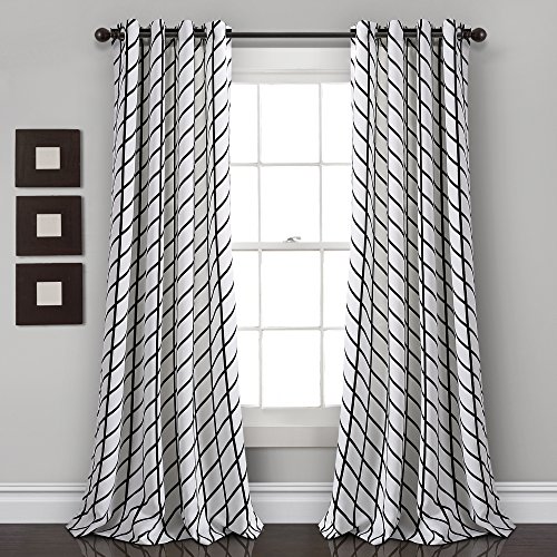 "Lush Decor Window Curtain Set (95"" x 52""), Polyester, White & Black, 52"" W x 95"" L (Pack of 1)"
