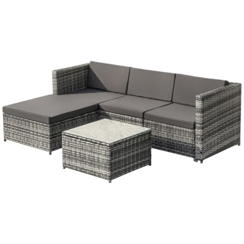 Ball & Cast Rattan Garden Furniture Corner Sofa Set, Stylish Outdoor Furniture for Entertaining, Comfortable Garden Sofa Set, Perfect for Balconies and Backyard Relaxation and Gatherings, Gray