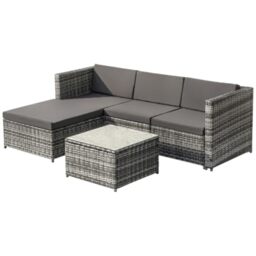 Ball & Cast Rattan Garden Furniture Corner Sofa Set, Stylish Outdoor Furniture for Entertaining, Comfortable Garden Sofa Set, Perfect for Balconies and Backyard Relaxation and Gatherings, Gray