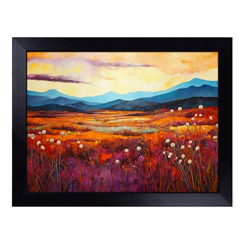 Lap Tray with Bean Bag Cushion, Landscape Colour Field - Handmade in the UK, Raised Wooden Edge, Padded Cushion, Heat-Resistant Wipe-Clean Surface, for Meals, Laptops and Crafts