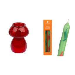 Mushroom Red Glass Candle Holder & Chilli 3D Dinner Candles Bundle