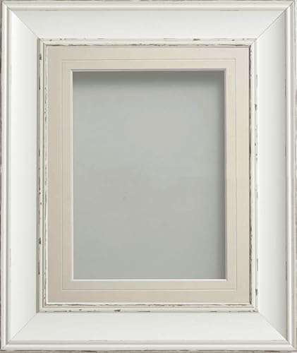 Frame Company Brooke Antique White Photo Frame, Ivory V-Groove Mount, 12x10 for 8x6 inch, fitted with perspex