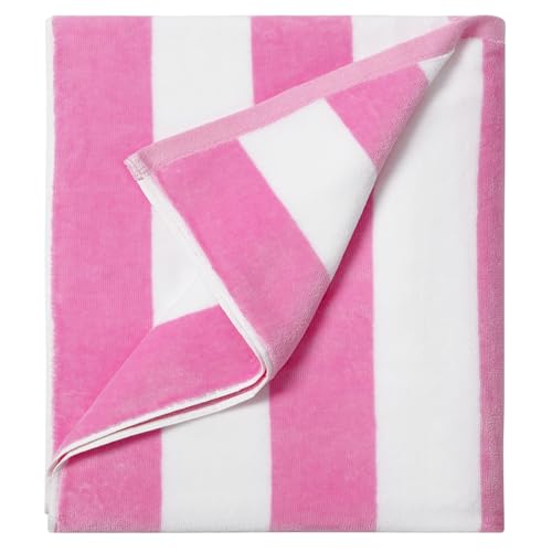 LULUHOME Large Oversized Beach Towel - Big Cotton 36 x 70 Inch Striped Pool Towel, Large Cabana Soft Swimming Towel for Adult Men Women,Pink