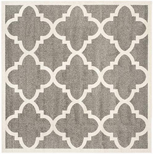 Safavieh Trellis Indoor/Outdoor Woven Square Area Rug, Amherst Collection, AMT423, in Dark Grey / Beige, 213 X 213 cm for Garden, Patio or Any Outdoor Space