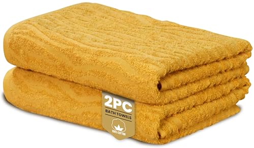 Rapport Home Safari Bath Towels 2-Pack - Mustard Yellow - 70x120cm - 100% Cotton 500gsm - Oeko-Tex Made in Green & BCI Certified
