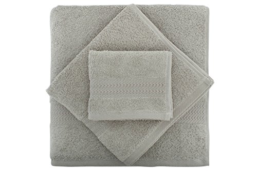 Foutastic Premium 3-Piece Towel Set, 100% Cotton, 500 g/m², Includes Wash Towel (30 x 50 cm), Hand Towel (50 x 90 cm), Bath Towel (70 x 140 cm), Stylish Grey, Machine Washable, Gift Box Included