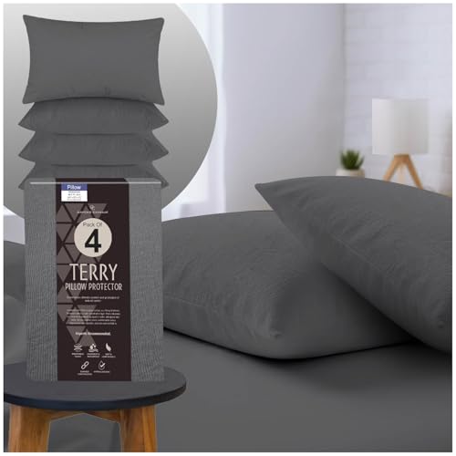 GC GAVENO CAVAILIA Terry Towel Waterproof Pillow Protectors - Pack of 2 Anti Allergy Towelling Pillow Protectors - Breathable & Soft Pillow Cover - Charcoal