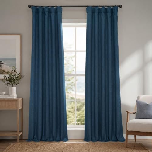 HPD Half Price Drapes Faux Linen Textured Room Darkening Curtains for Bedroom 84 Inches Long (1 Panel), 50W X 84L Curtains for Living Room Home Decor, Nightfall Navy