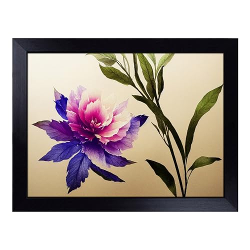 Lap Tray with Bean Bag Cushion, Enigmatic Watercolour Flowers - Handmade in the UK, Raised Wooden Edge, Padded Cushion, Heat-Resistant Wipe-Clean Surface, for Meals, Laptops and Crafts