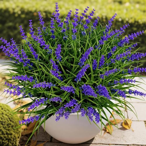 Gipsot 15 Bundles Outdoor Artifical Plants for Decor Fake Monkey Grass with Flowers for Pot UV Resistant