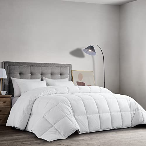 HOMBYS Feather and Down Comforter, Oversized King Comforter 120 x 120, White Extra Large Duvet Insert for All Season, 100% Cotton Cover Down Proof with Corner Tabs