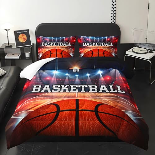 XYNHML Sports Basketball Print Comforter 3Pcs Twin Ball Sport Gaming Basketball Court Bedding Set for Kid Teen Girl Boy Adult Basketball Sport Games Quilt Bed Decor with 1 Comforter and 2 Pillowcases
