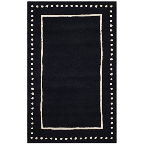 SAFAVIEH Traditional Rug for Living Room, Dining Room, Bedroom - Bella Collection, Short Pile, in Black and Ivory, 61 X 91 cm