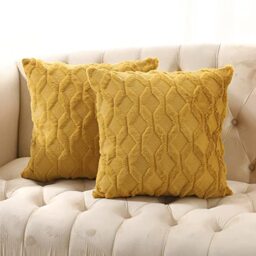 Volcanics Pack of 2 Faux Wool Throw Pillow Covers 20x20 Inches Decorative Farmhouse Velvet Couch Pillow Case Soft Plush Square Boho Cushion Pillowcase, Yellow
