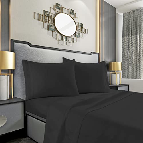 Mocassi King Sheet Set - Luxury Hotel 1800 Premier Bedding Sheets & Pillowcases - Ultra Soft Breathable & Cooling Bed Sheets - Deep Pocket - Wrinkle Resistant - 4 Piece Set - King, Black