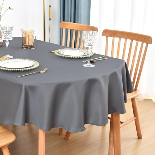 Nacuci Oval Tablecloth 60 x 120 in Polyester Fabric Tablecloths, Grey - Farmhouse Washable Table Cloth, Reusable Table Cover Solid Color for Dining, Home, Kitchen, Party, Wedding