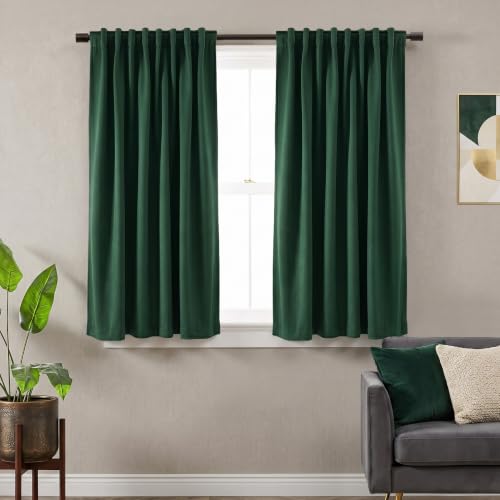 SHINELAND Dark Emerald Green Blackout 45 Inch Short Length Curtains Mini,Dark Green Curtains Short Cafe Bedroom Curtain 45 Inches Long Length