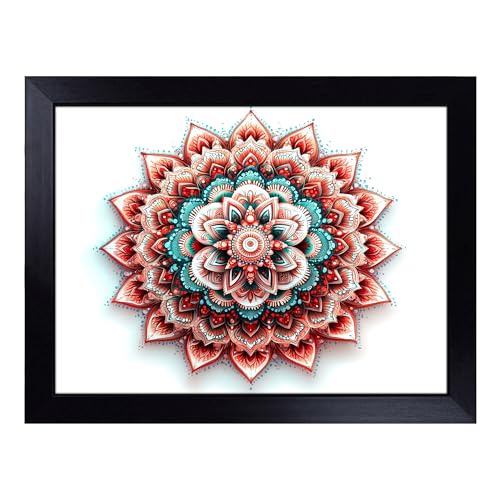 Lap Tray with Bean Bag Cushion, Striking Mandala - Handmade in the UK, Raised Wooden Edge, Padded Cushion, Heat-Resistant Wipe-Clean Surface, for Meals, Laptops and Crafts