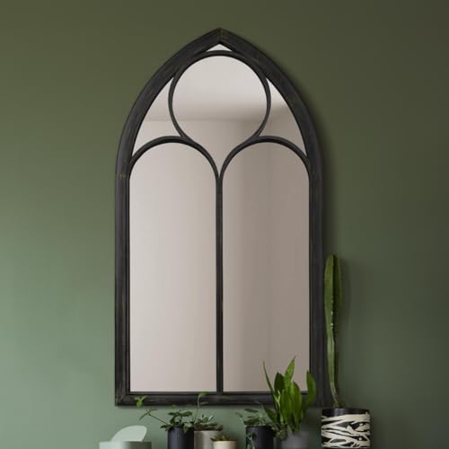"The Somerley - Extra Large Rustic Metal Chapel Arched Decorative Wall or Leaner Mirror Black Colour 60"" X 32"" (150CM X 81CM)"
