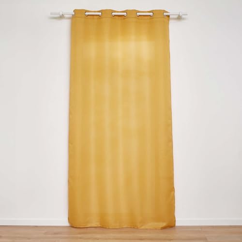 Douceur d'Intérieur, Zeline Curtain with Eyelets 140 x 280 cm Yellow Polyester Plain with Metallic Thread