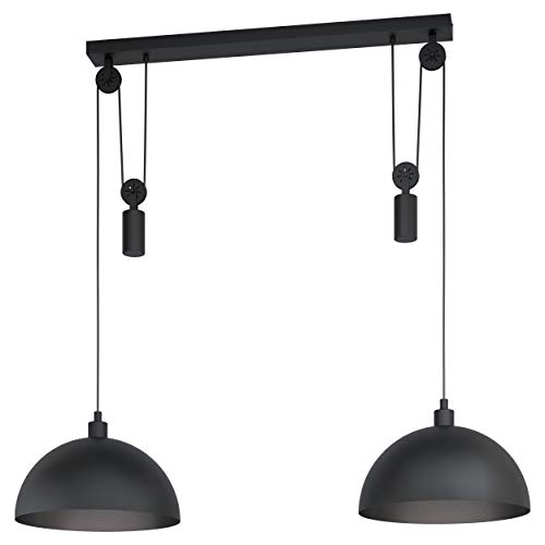 EGLO Winkworth 1 2-Bulb Pendant Light Vintage Industrial Retro Steel Pendant Light in Black Dining Table Lamp Living Room Lamp Hanging with E27 Socket