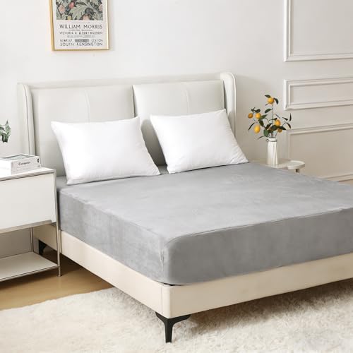 "NOKOLULU Twin Size Fitted Sheet Only - Thick Truly Velvet Fleece Ultra Soft Fitted Bottom Sheet, Fuzzy Flannel Comfortable Plush Shaggy Fitted Sheet Twin, 18"" Deep Pocket (Light Grey)"